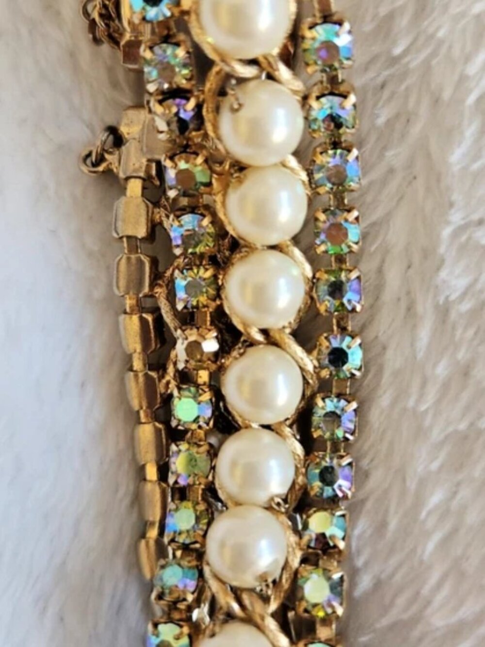 Exquisite Vintage Hobe Faux Pearl Aurora Borealis Crystal Rhinestone Bracelet - Picture 12 of 16
